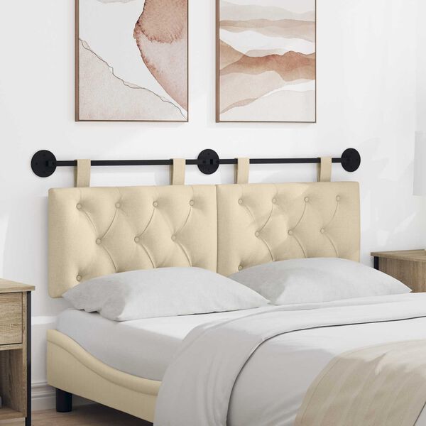 vidaXL H&aelig;ngende Hovedgavl V&aelig;gmonteret Creme 150 x 55 x 7 cm Stof