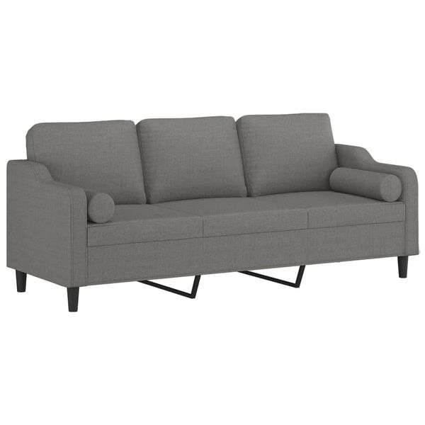 vidaXL 3-personers sofa med puder og hynder 210 cm stof m&oslash;rkegr&aring;