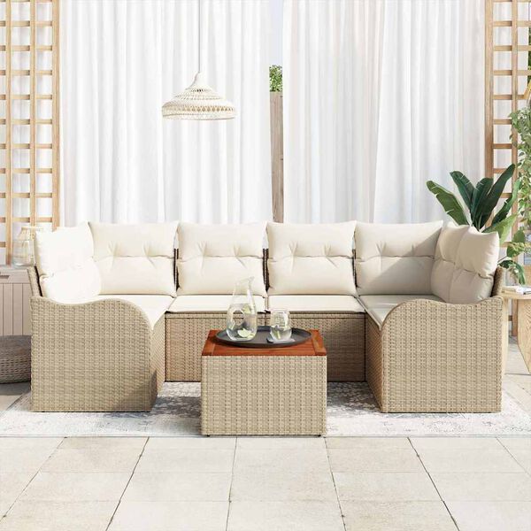 vidaXL Havesofa S&aelig;t med pude 7 pcs Beige polyrattan