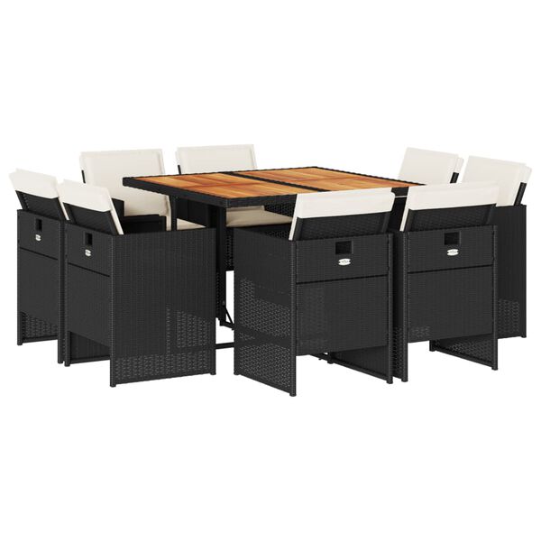 vidaXL spisebordss&aelig;t til haven 9 dele med hynder polyrattan sort