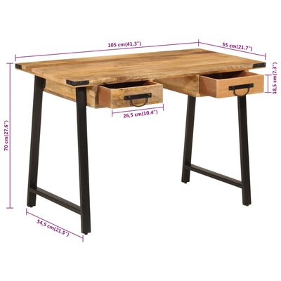vidaXL skrivebord med skuffer 105x55x70 cm massivt mangotræ og jern