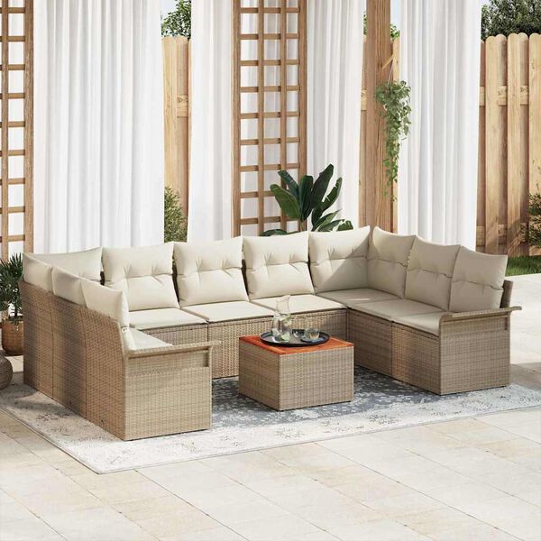 vidaXL Havesofa Sæt 10 pcs Beige Poly rattan