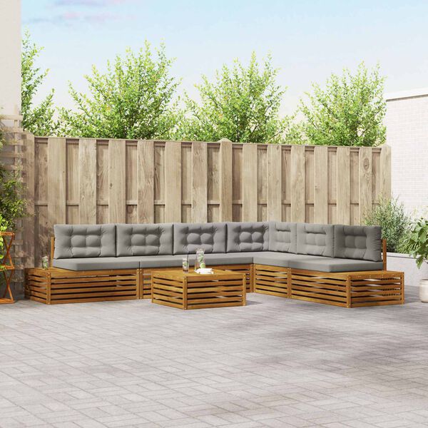 vidaXL Udend&oslash;rs sofagruppe med pude 7 Stk Naturlig og Lys Gr&aring;