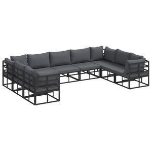 vidaXL Havesofa S&aelig;t med pude 9 pcs Sort Aluminium