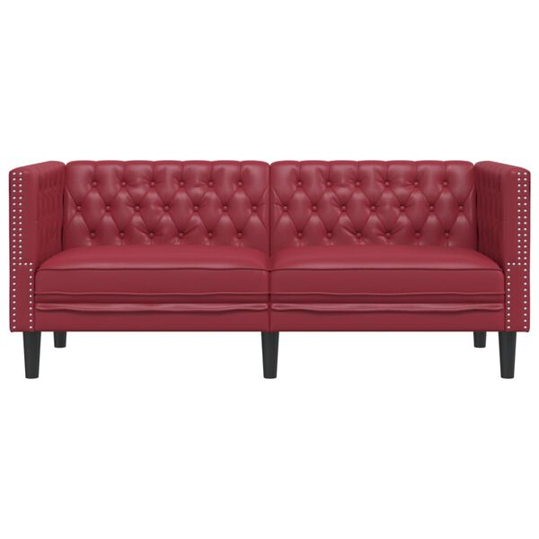 vidaXL 2-personers Chesterfield-sofa kunstlæder vinrød