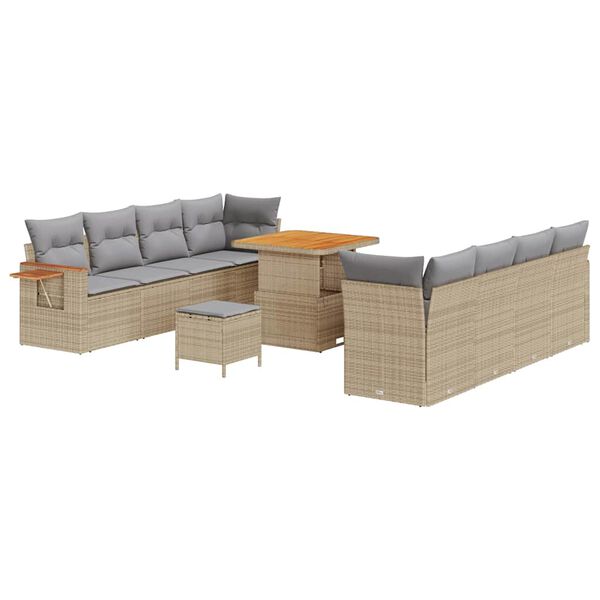 vidaXL Havesofa S&aelig;t med pude 12 pcs Beige og lys gr&aring; polyrattan