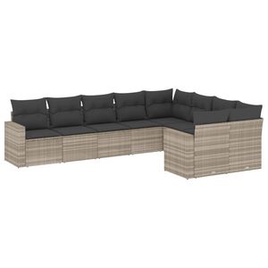 vidaXL sofas&aelig;t til haven 9 dele med hynder polyrattan lysegr&aring;