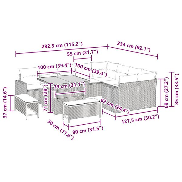 vidaXL Havesofa S&aelig;t med pude 13 pcs Sort polyrattan