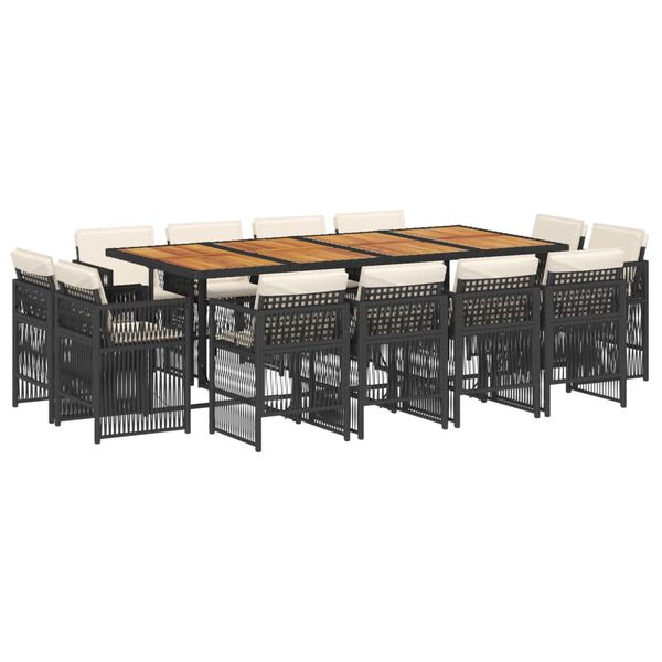 vidaXL spisebordss&aelig;t til haven 13 dele med hynder polyrattan sort