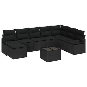 vidaXL Sofa S&aelig;t 9 stk. Sort polyrattan