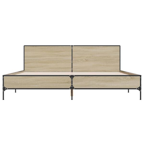 vidaXL sengestel 200x200 cm konstrueret tr&aelig; og metal sonoma-eg