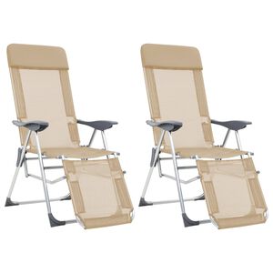 vidaXL foldbare campingstole med fodst&oslash;tter 2 stk. textilene creme