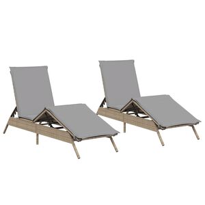 vidaXL liggestole 2 stk. med hynder polyrattan beige
