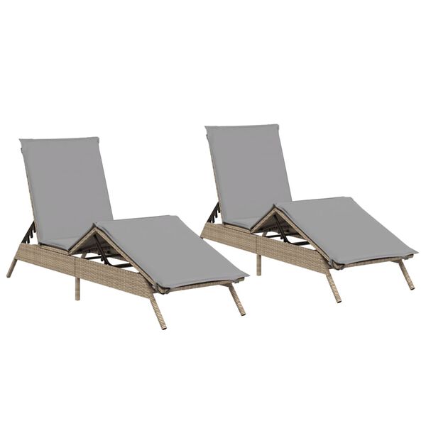 vidaXL liggestole 2 stk. med hynder polyrattan beige