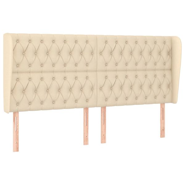 vidaXL sengegavl med kanter 183x23x118/128 cm stof cremefarvet