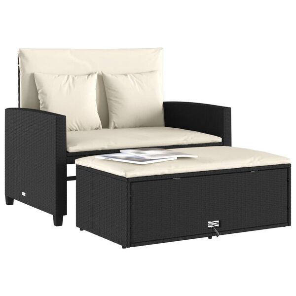 vidaXL 2-personers havesofa med hynder polyrattan sort
