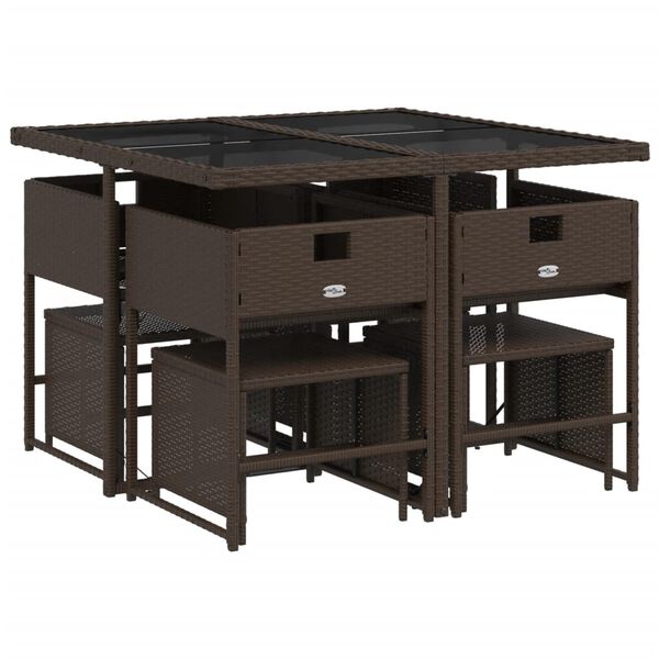 vidaXL spisebordss&aelig;t til haven 9 dele med hynder polyrattan brun