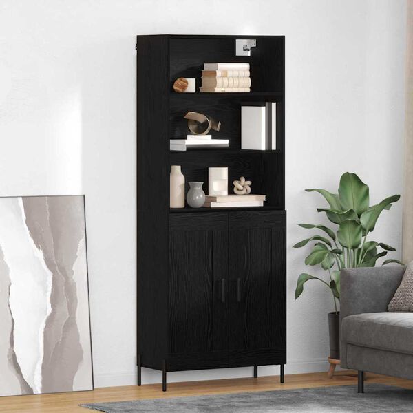 vidaXL Highboard Sort eg 69,5 x 34 x 180 cm Konstrueret tr&aelig;