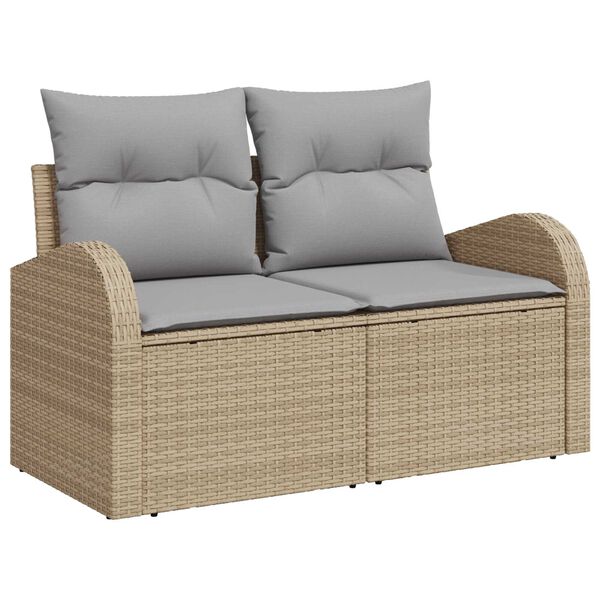 vidaXL Havesofa S&aelig;t 7 pcs Beige og gr&aring; Polyrattan og st&aring;l og glas