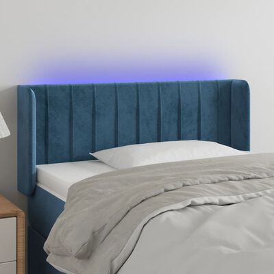 vidaXL sengegavl med LED-lys 93x16x78/88 cm fløjl Mørkeblå