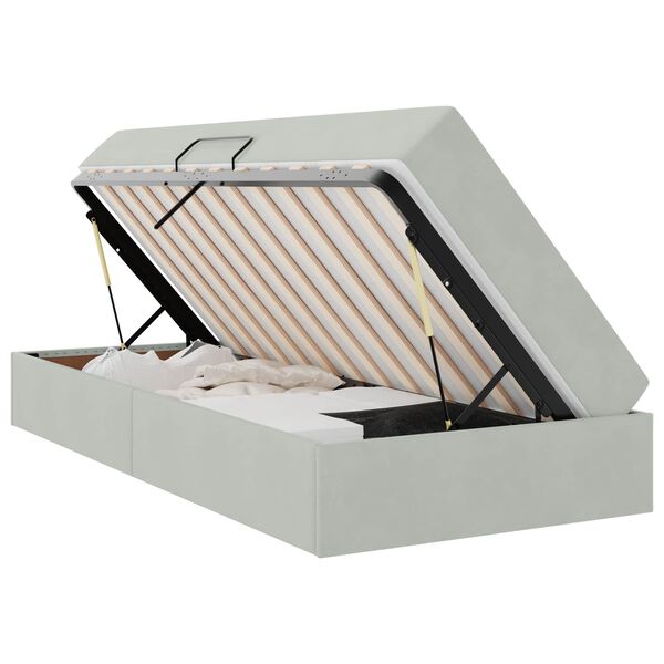 vidaXL Seng med opbevaring og madras Lysegr&aring; 100 x 200 cm Fl&oslash;jl