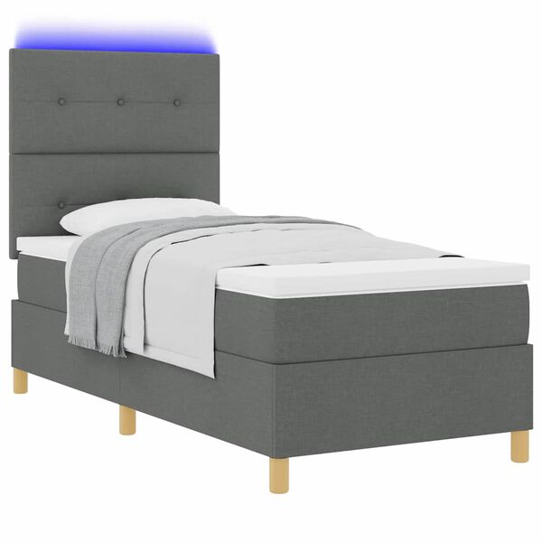 vidaXL LED Box Spring Bed med madras M&oslash;rkegr&aring; 100 x 200 cm Stof