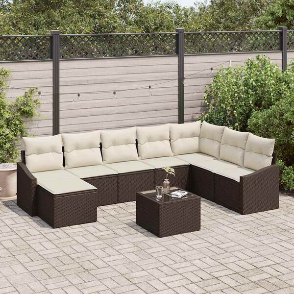 vidaXL Sofa S&aelig;t med pude 9 pcs Brun polyrattan