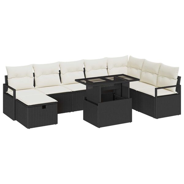 vidaXL Havesofa S&aelig;t med pude med opbevaring 9 pcs Sort Poly rattan