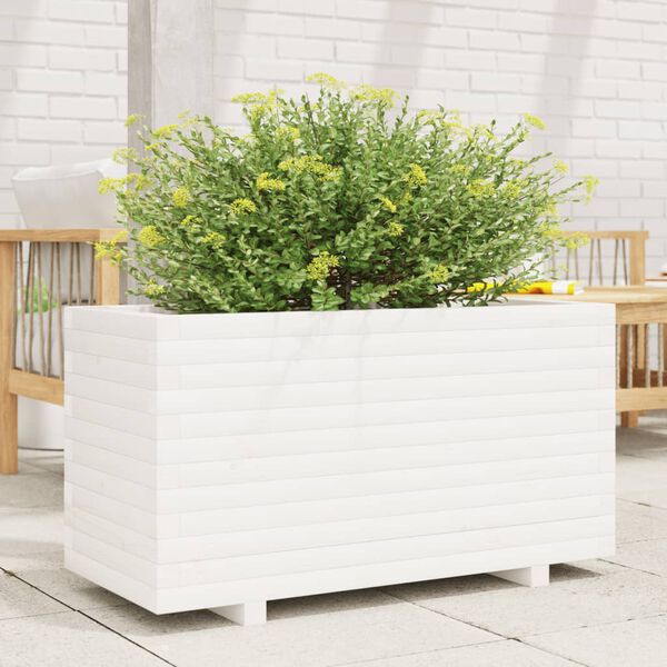 vidaXL plantekasse 90x40x49,5 cm massivt fyrretr&aelig; hvid
