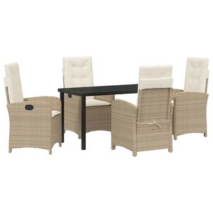 vidaXL Have Spisebordss&aelig;t med pude 5 pcs Beige polyrattan
