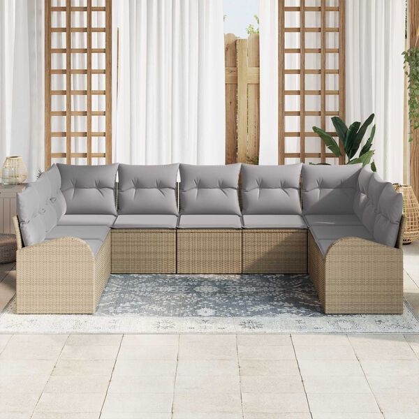vidaXL Havesofa S&aelig;t med pude 9 pcs Beige og lys gr&aring; polyrattan
