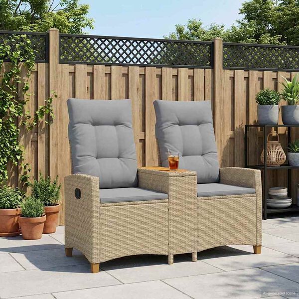 vidaXL Reclining Bench med Bord Beige og lys gr&aring; 126 x 65 x 112 cm