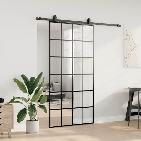 vidaXL skyded&oslash;r med hardwares&aelig;t 102x205 cm ESG glas sort