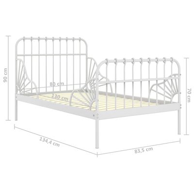vidaXL udvideligt sengestel 80x130/200 cm metal hvid