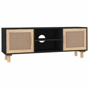 vidaXL tv-bord 105x30x40 cm massivt fyrretr&aelig; og naturlig rattan sort