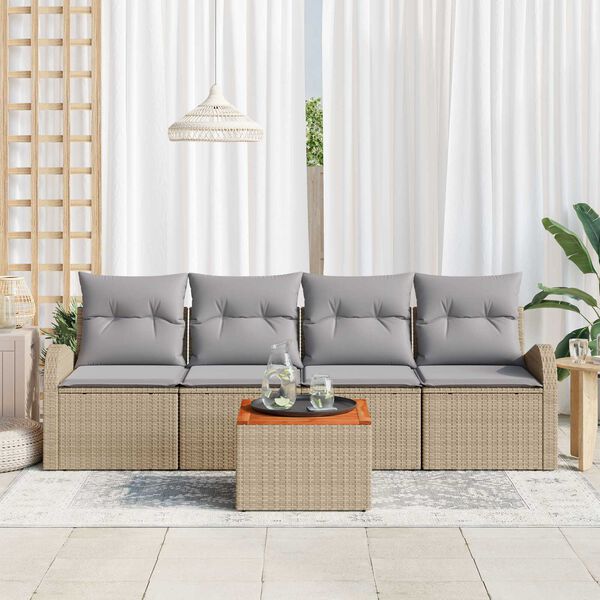 vidaXL Havesofa S&aelig;t med pude 5 pcs Beige polyrattan