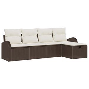 vidaXL Havesofa S&aelig;t med pude med opbevaring 5 pcs Brun Poly rattan
