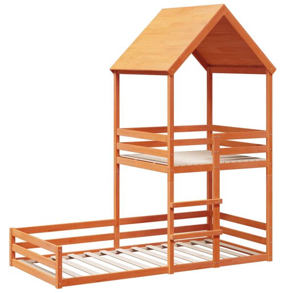 vidaXL køjeseng med tag 90x190 cm massivt fyrretræ gyldenbrun