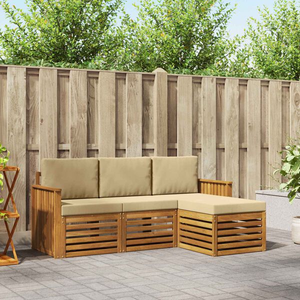 vidaXL Udend&oslash;rs sofagruppe 4 pcs Naturlig og Beige Massivt Akacietr&aelig;