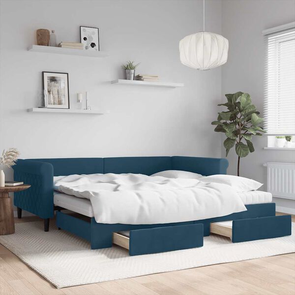 vidaXL daybed med udtr&aelig;k og skuffer 100x200 cm velour bl&aring;