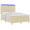 vidaXL LED Box Spring Bed med madras Creme 140 x 190 cm Stof
