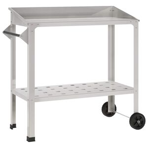 vidaXL Pottebord med hjul 96 x 50 x 89 cm Rustfrit st&aring;l S&oslash;lv