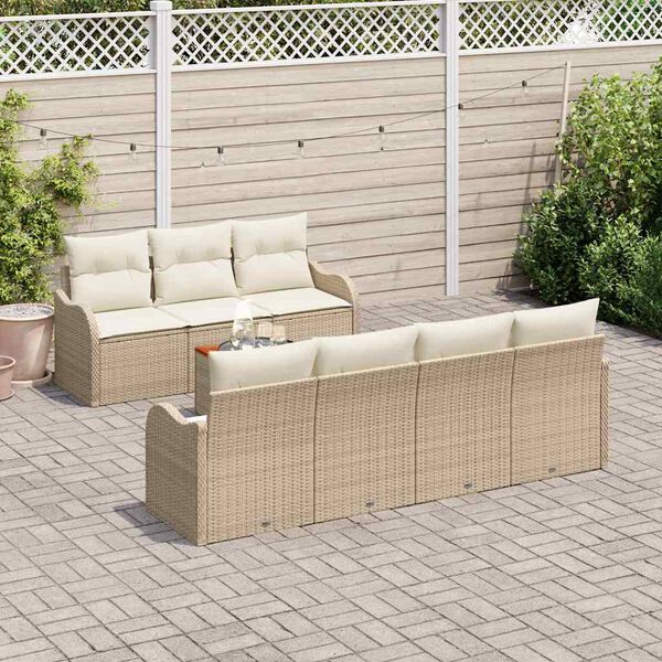 vidaXL Havesofa S&aelig;t med pude 8 pcs Beige polyrattan