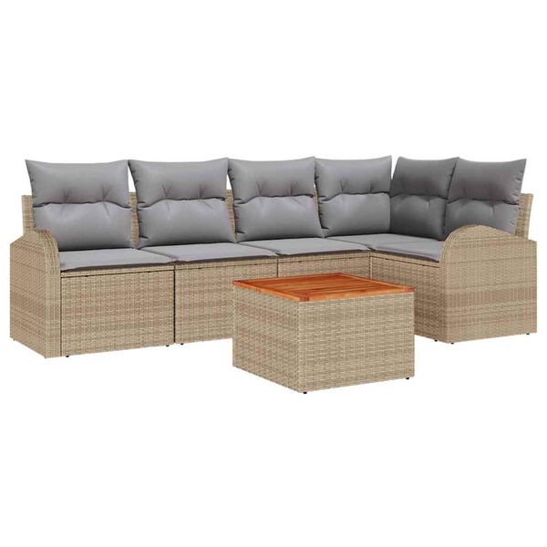 vidaXL Havesofa Sæt med pude 6 pcs Beige polyrattan