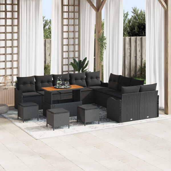 vidaXL Havesofa Sæt 14 pcs Sort polyrattan