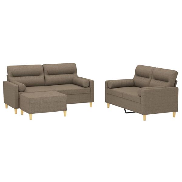 vidaXL sofas&aelig;t 3 dele med pyntepuder og hynder stof gr&aring;brun