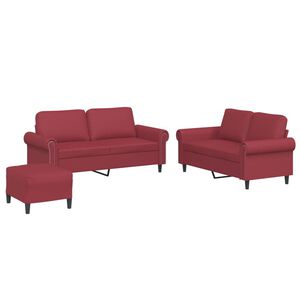 vidaXL sofas&aelig;t 3 dele med hynder kunstl&aelig;der vinr&oslash;d