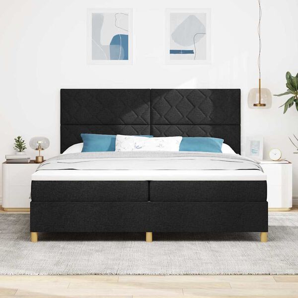vidaXL LED Box Spring Bed med madras Sort 200 x 200 cm Stof