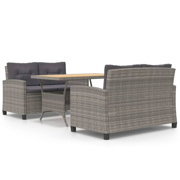 vidaXL spisebordssæt til haven 3 dele med grå hynder polyrattan