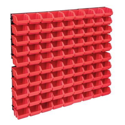vidaXL opbevaringssæt med vægpaneler 96 dele rød og sort